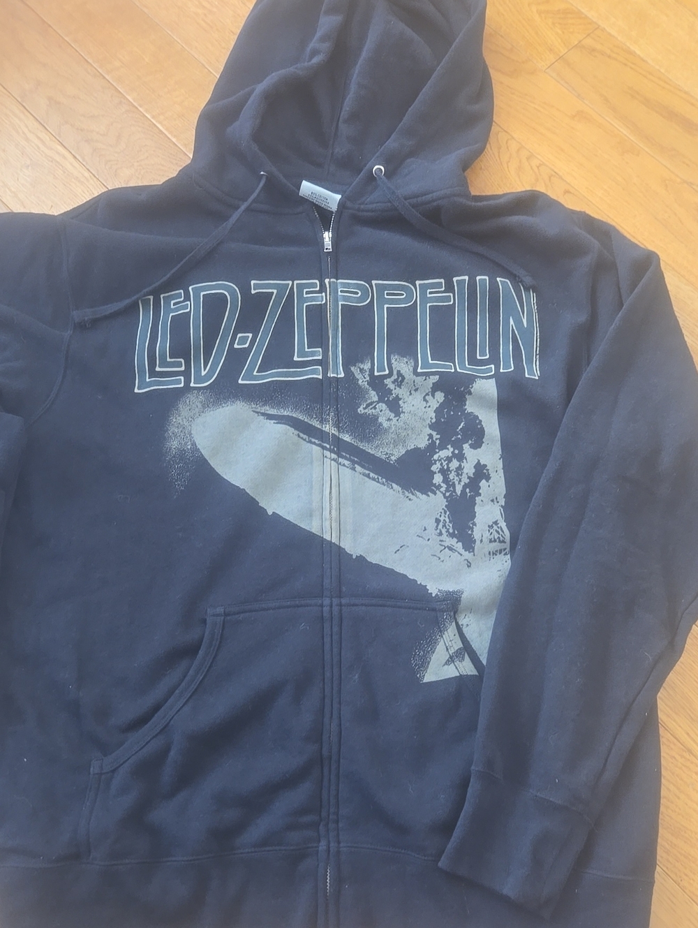Black Zip-Up Hoodie with Led Zeppelin Graphic